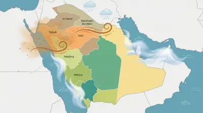 الأرصاد تتوقع استمرار الرياح النشطة والأتربة المثارة على شمال وغرب المملكة مع ضباب وأمطار خفيفة