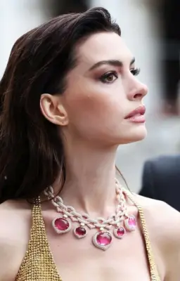 آن هاثاواي تتألق بإطلالة معدنية ملكية تخطف الأنظار في حدث فني