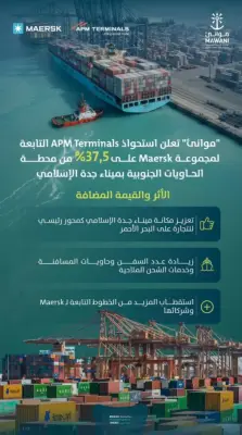 استحواذ ميرسك العالمية على حصة في محطة الحاويات الجنوبية بجدة لتعزيز الربط البحري