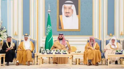 ولي العهد يستقبل المهنئين بشهر رمضان المبارك في قصر اليمامة بالرياض