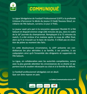 وفاة لاعب كرة قدم سنغالي بعد نهاية مباراة فريقه في الدوري المحلي