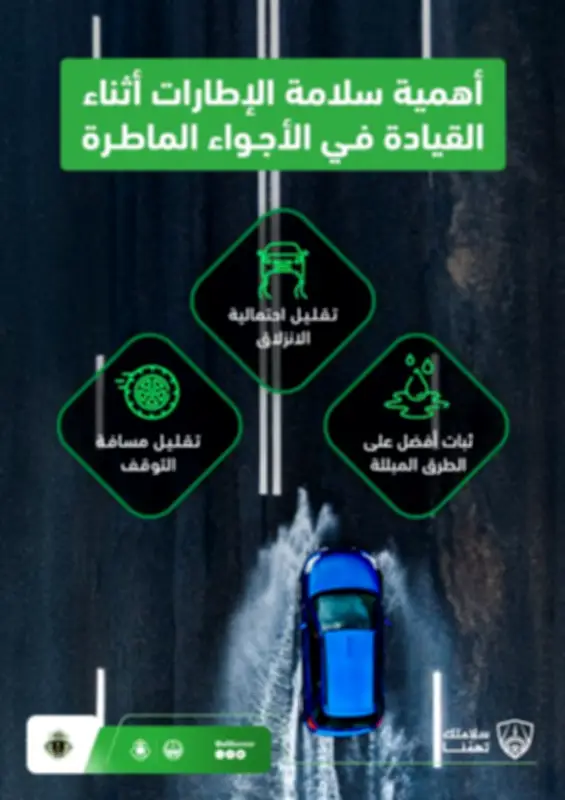 المرور السعودي يحذر من مخاطر الإطارات السليمة في الأمطار ويؤكد على ضرورة الصيانة