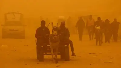 عاصفة رملية كثيفة تصبغ سماء غزة بالأصفر وتفاقم معاناة النازحين في الخيام