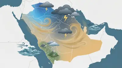 توقعات الأرصاد: استمرار الأمطار الرعدية وانخفاض الحرارة شمال المملكة