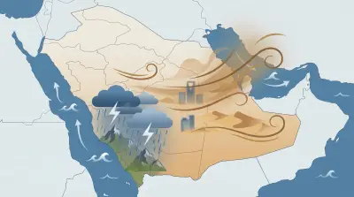 رياح نشطة وأتربة على 8 مناطق واستمرار السحب الرعدية الممطرة جنوب غرب المملكة